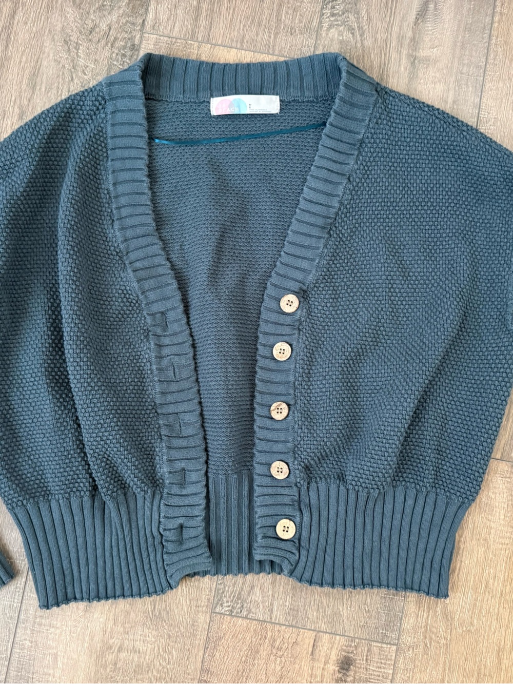 Free People Beach Knit Dark Teal Button-Up Cardigan Sweater